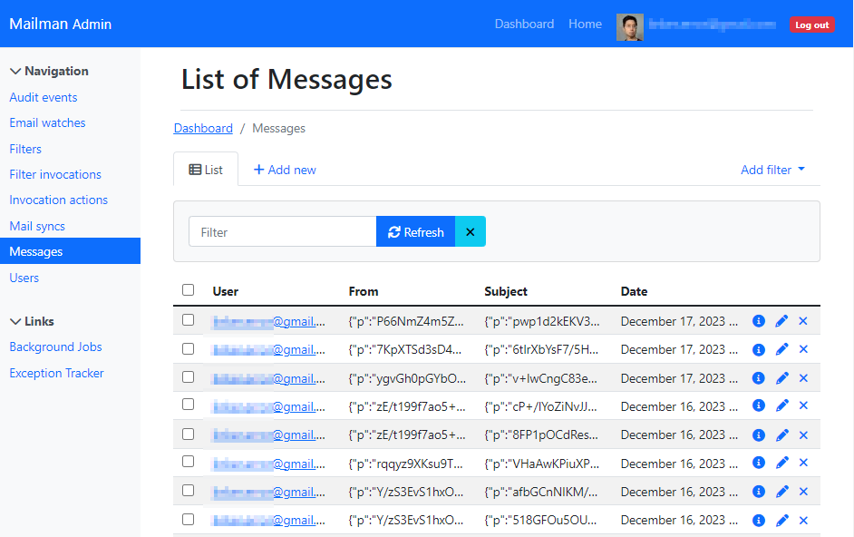 screenshot of mailman admin